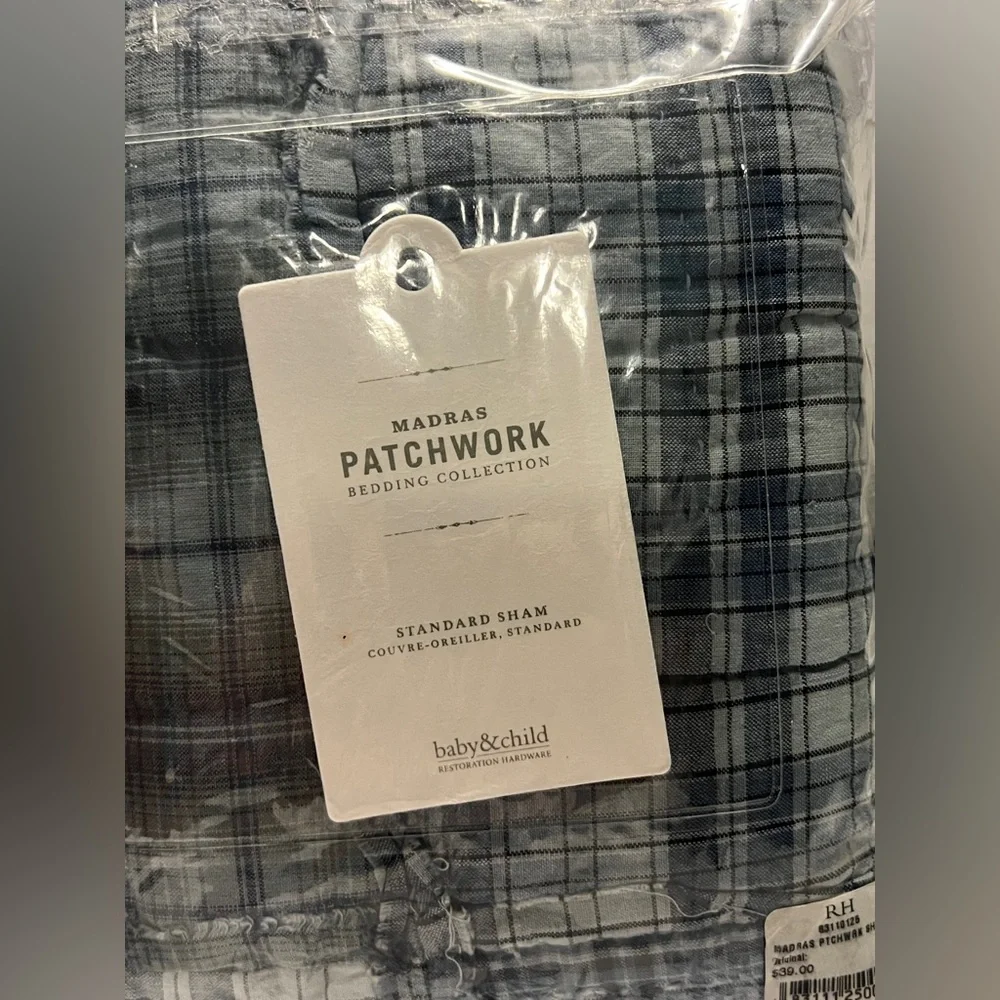 Restoration Hardware Blue Madras Patchwork Twin Quilt and Standard Sham